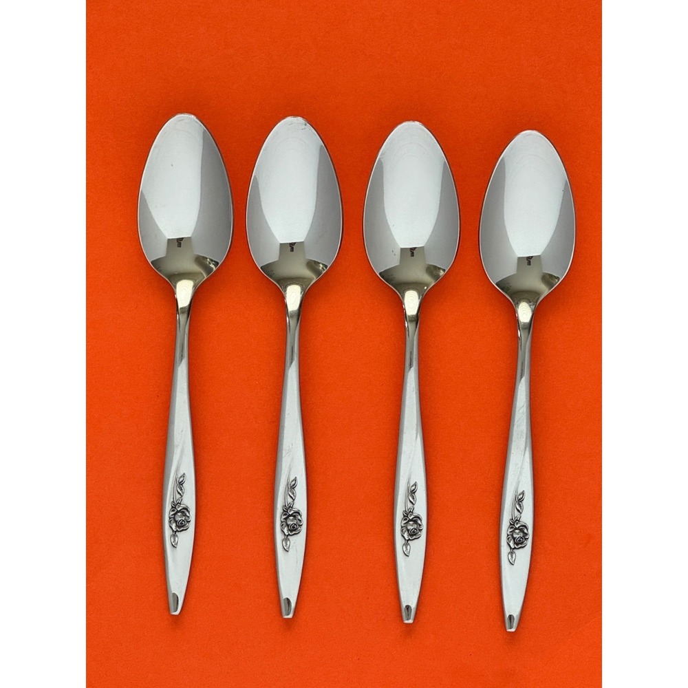 Oneidacraft LASTING ROSE Teaspoons (4) Deluxe Stainless Mirror Elegant Floral